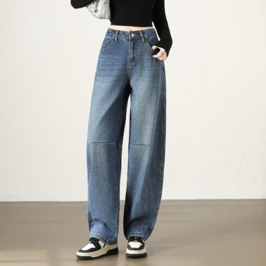 Autumn high waist wide leg straight women jeans