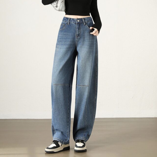 Autumn high waist wide leg straight women jeans