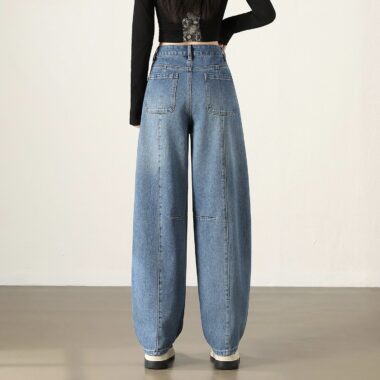 Autumn high waist wide leg straight women jeans