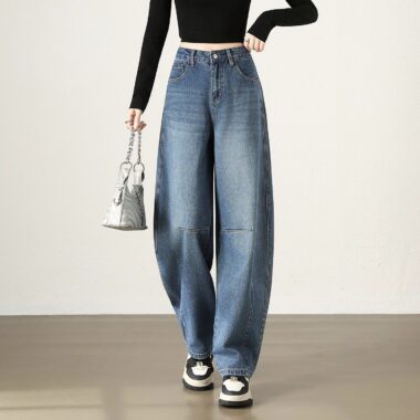 Autumn high waist wide leg straight women jeans