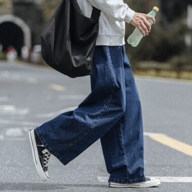 Japanese style loose wide leg casual men jeans