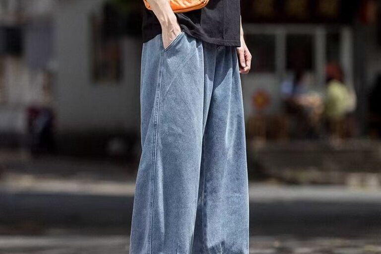 Japanese style loose plus size straight wide leg men jeans