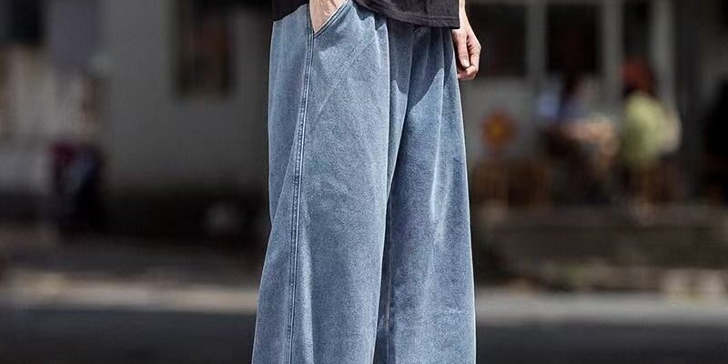 Japanese style loose plus size straight wide leg men jeans