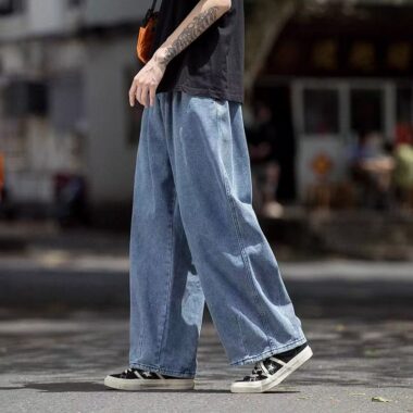 Japanese style loose plus size straight wide leg men jeans