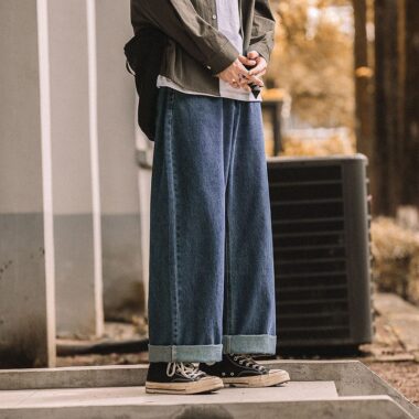 Japanese style loose wide leg casual men jeans