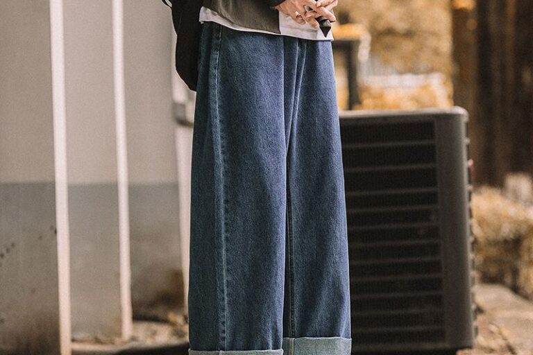 Japanese style loose wide leg casual men jeans