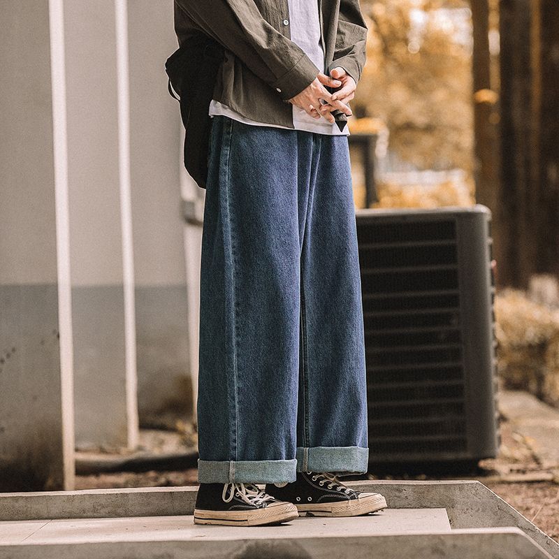 Japanese style loose wide leg casual men jeans