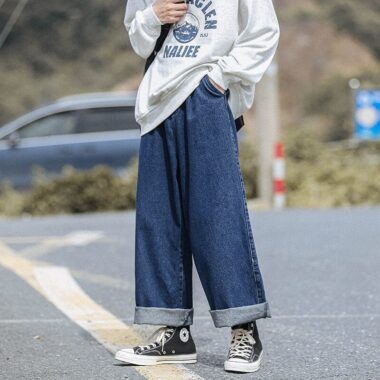 Japanese style loose wide leg casual men jeans