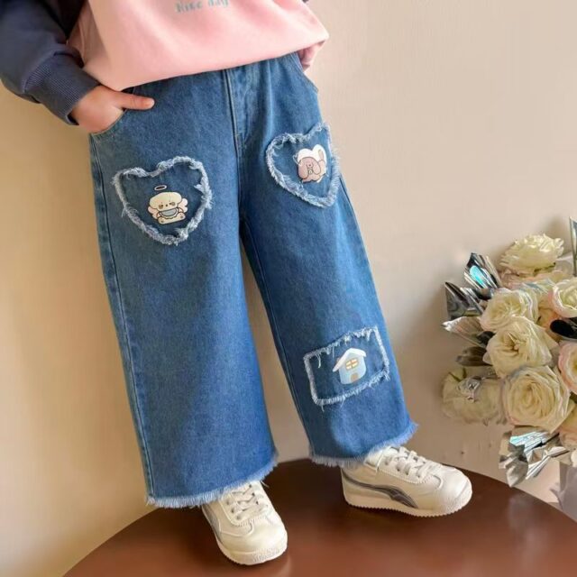 Spring autumn Korean style straight girls children jeans