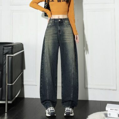 Autumn Korean distressed loose wide leg women jeans