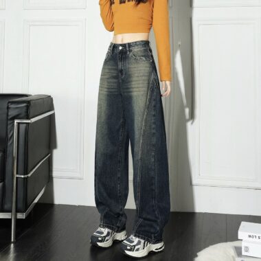 Autumn Korean distressed loose wide leg women jeans