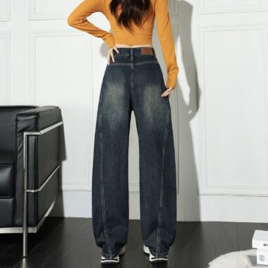Autumn Korean distressed loose wide leg women jeans
