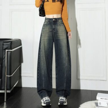 Autumn Korean distressed loose wide leg women jeans