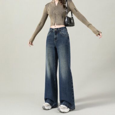 Autumn Korean gradient loose wide leg women jeans