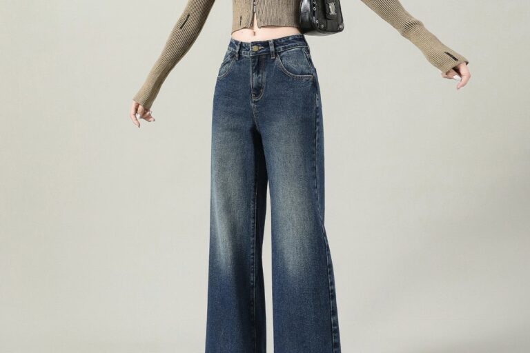 Korean style gradient wide leg women jeans for autumn (8) Autumn Korean gradient loose wide leg women jeans