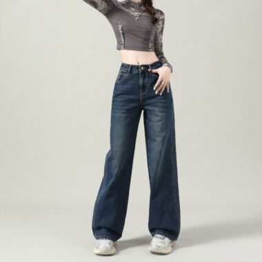 Autumn Korean style solid color high waist wide leg women jeans