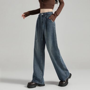 Autumn Korean style high waist loose wide leg women jeans
