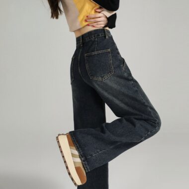 Autumn Korean high waist loose slimming wide leg women jeans