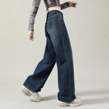 Autumn Korean style solid color high waist wide leg women jeans