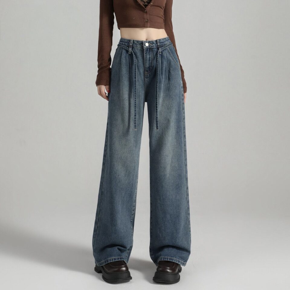 Autumn Korean style high waist loose wide leg women jeans