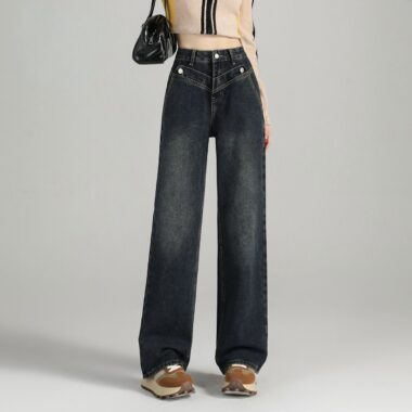 Autumn Korean high waist loose slimming wide leg women jeans