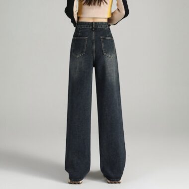 Autumn Korean high waist loose slimming wide leg women jeans