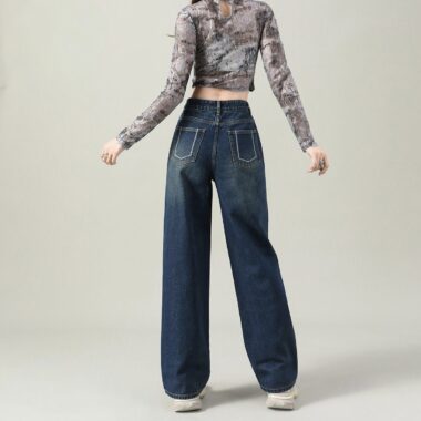 Autumn Korean style solid color high waist wide leg women jeans