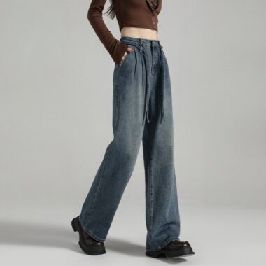 Autumn Korean style high waist loose wide leg women jeans