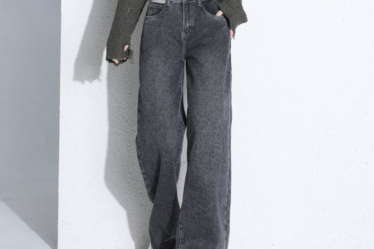 Korean style high waist wide leg women jeans for autumn (4) Autumn Korean style high waist loose wide leg women jeans