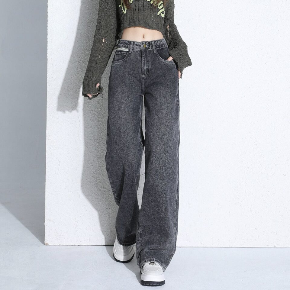 Autumn Korean style high waist loose wide leg women jeans