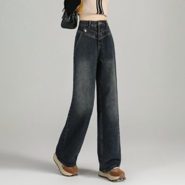 Autumn Korean high waist loose slimming wide leg women jeans