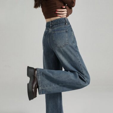 Autumn Korean style high waist loose wide leg women jeans