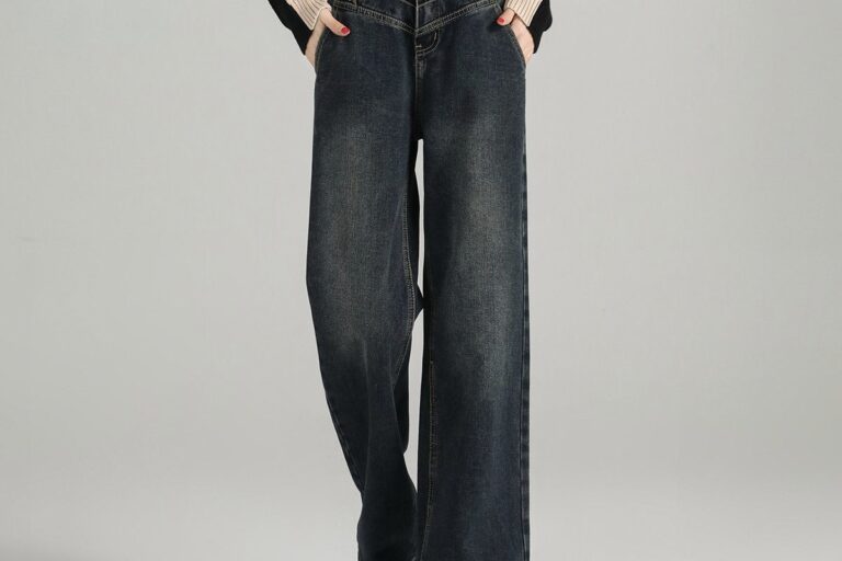 Korean style high waist wide leg women jeans for autumn (5) Autumn Korean high waist loose slimming wide leg women jeans