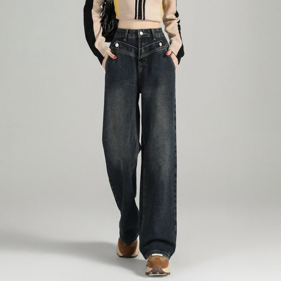 Autumn Korean high waist loose slimming wide leg women jeans