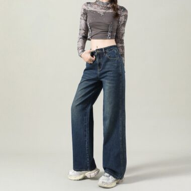 Autumn Korean style solid color high waist wide leg women jeans