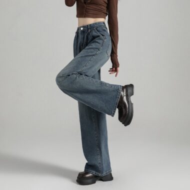 Autumn Korean style high waist loose wide leg women jeans