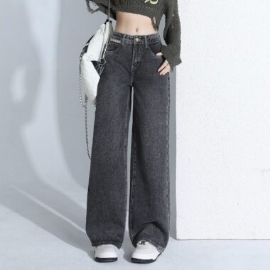 Autumn Korean style high waist loose wide leg women jeans