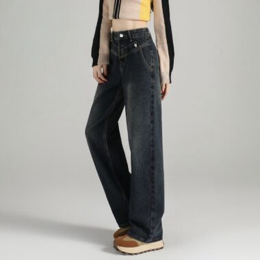 Autumn Korean high waist loose slimming wide leg women jeans