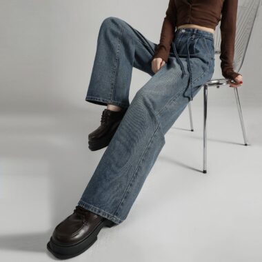 Autumn Korean style high waist loose wide leg women jeans