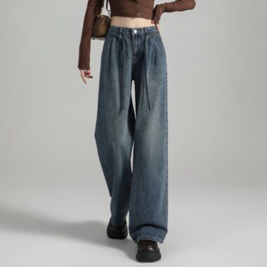 Autumn Korean style high waist loose wide leg women jeans