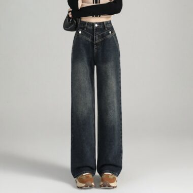 Autumn Korean high waist loose slimming wide leg women jeans