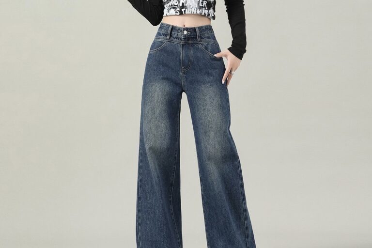 Autumn solid color high waist loose wide leg women jeans