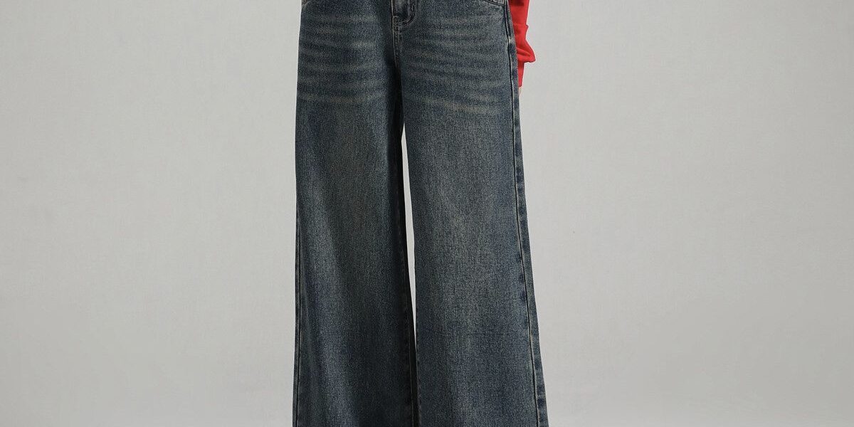 Autumn solid color Korean high waist wide leg women jeans