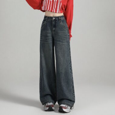 Autumn solid color Korean high waist wide leg women jeans