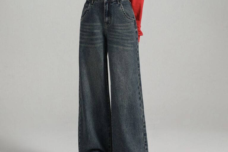 Korean style solid color high waist wide leg women jeans (2) Autumn solid color Korean high waist wide leg women jeans