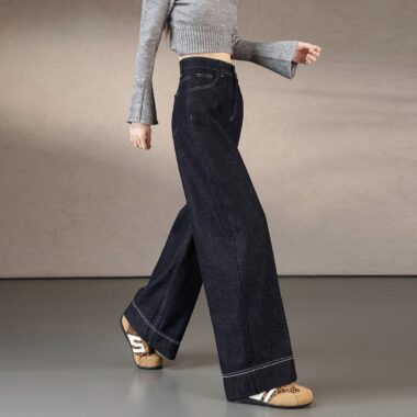 Solid color Korean loose wide leg women jeans autumn