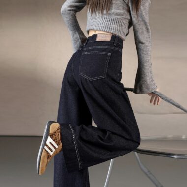 Solid color Korean loose wide leg women jeans autumn