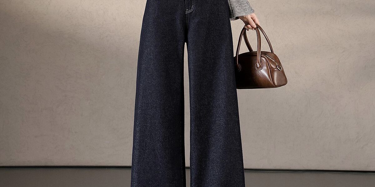 Solid color Korean loose wide leg women jeans autumn