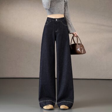 Solid color Korean loose wide leg women jeans autumn