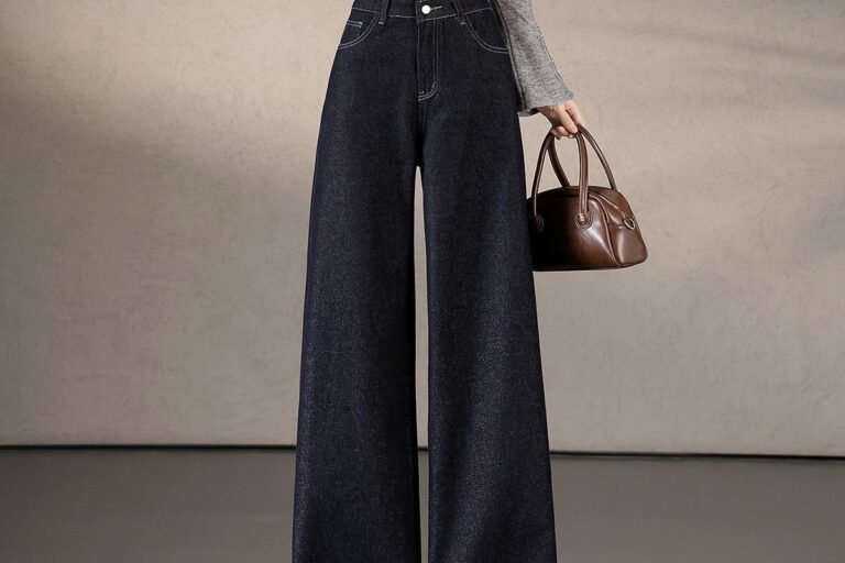 Korean style solid color wide leg women jeans (5) Solid color Korean loose wide leg women jeans autumn